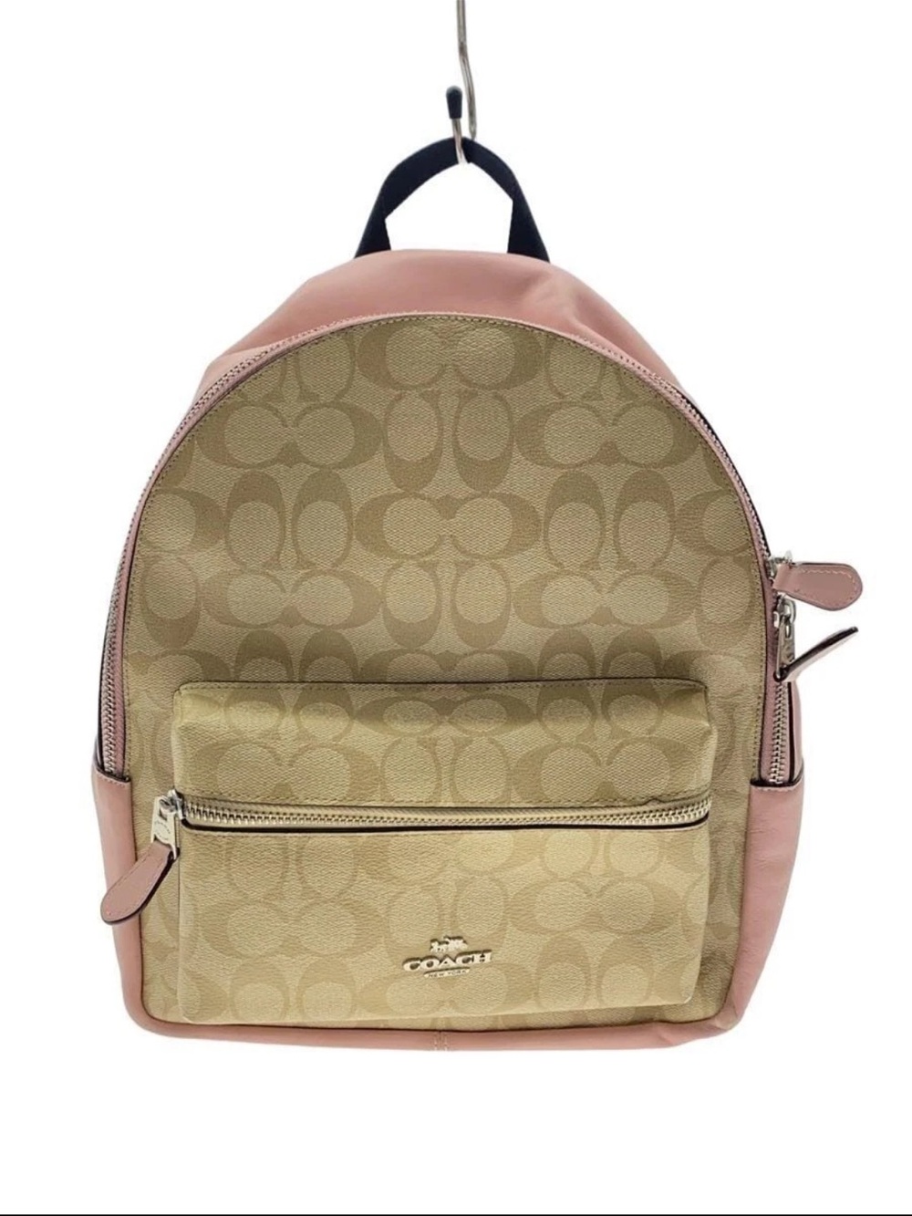 Coach Beige Signature Canvas & Pink Leather Mini Backpack